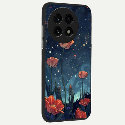  Midnight Tulip Glow back cover For OnePlus 13R slim fit glass case with vibrant aesthetic design