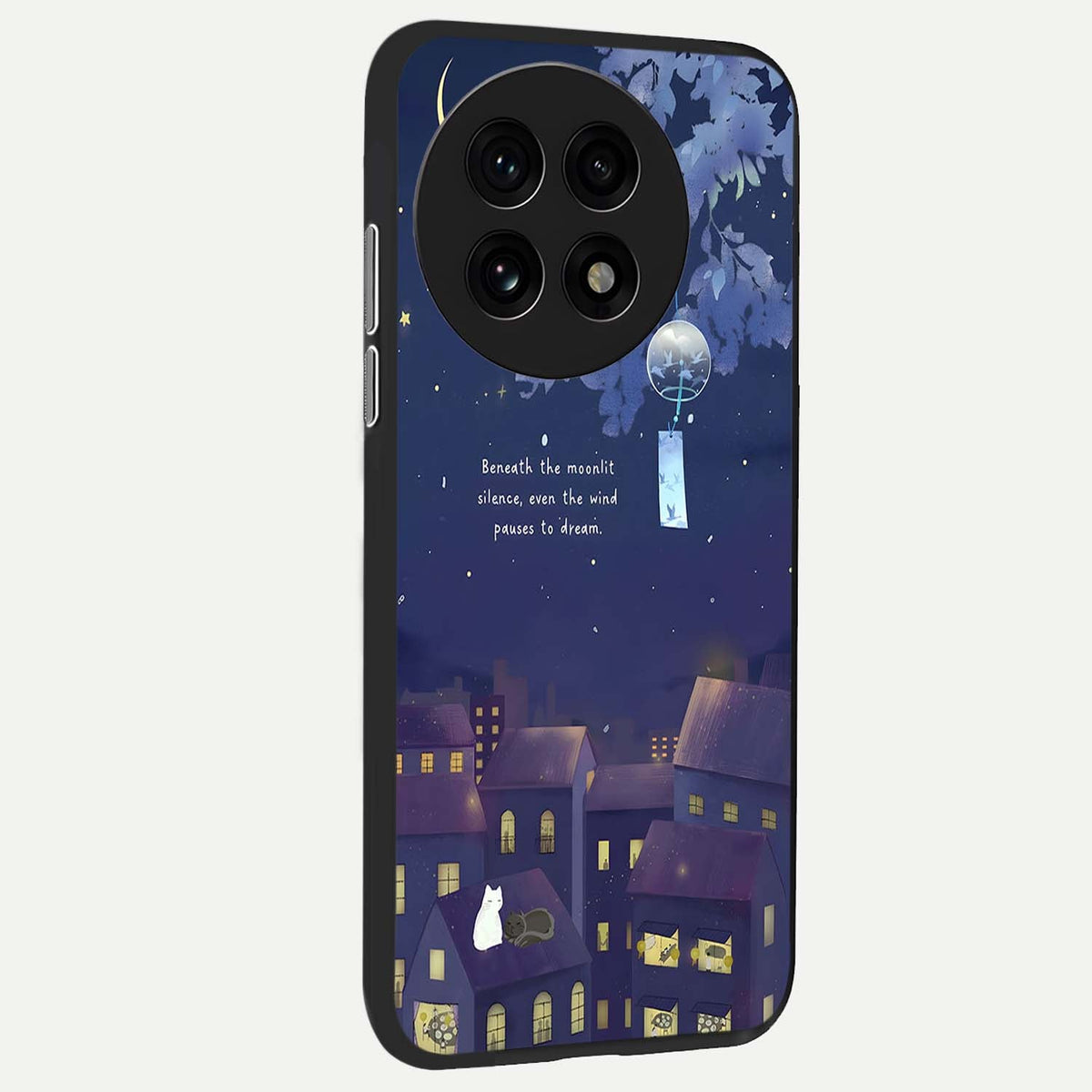  Moonlit Cat Silence back cover For OnePlus 13R slim fit glass case with vibrant aesthetic design