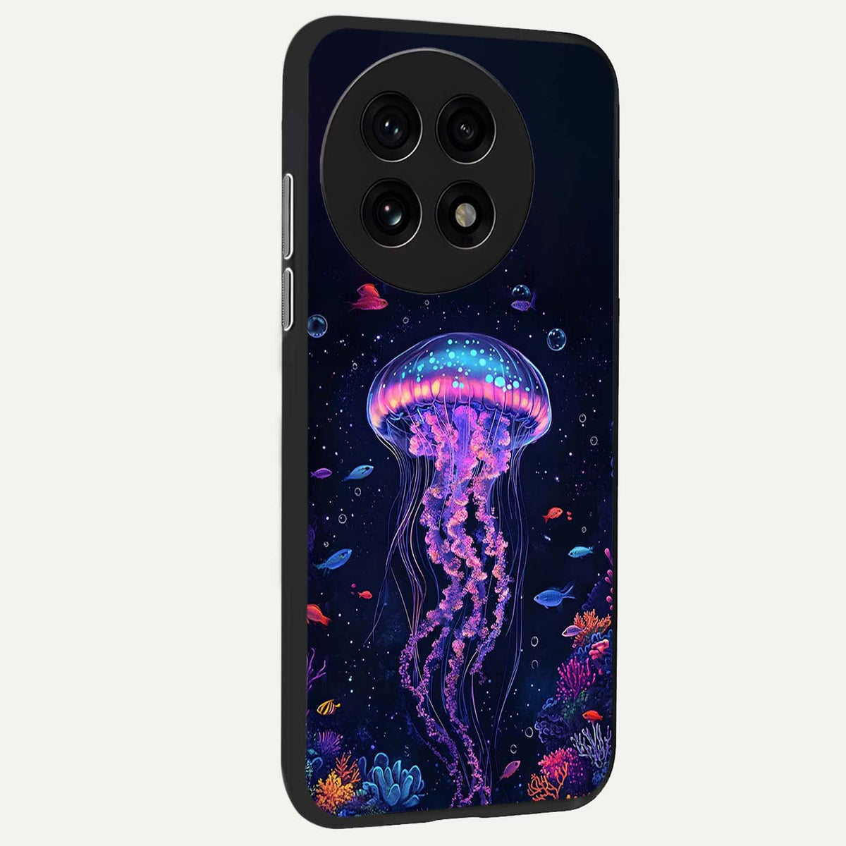 Neon Jellyfish back cover For OnePlus 13R slim fit glass case with vibrant aesthetic design
