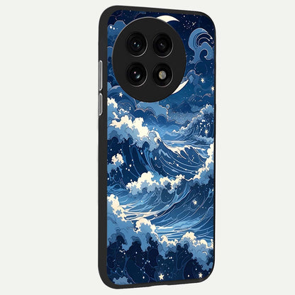 Ocean Moon Waves back cover For OnePlus 13R slim fit glass case with vibrant aesthetic design