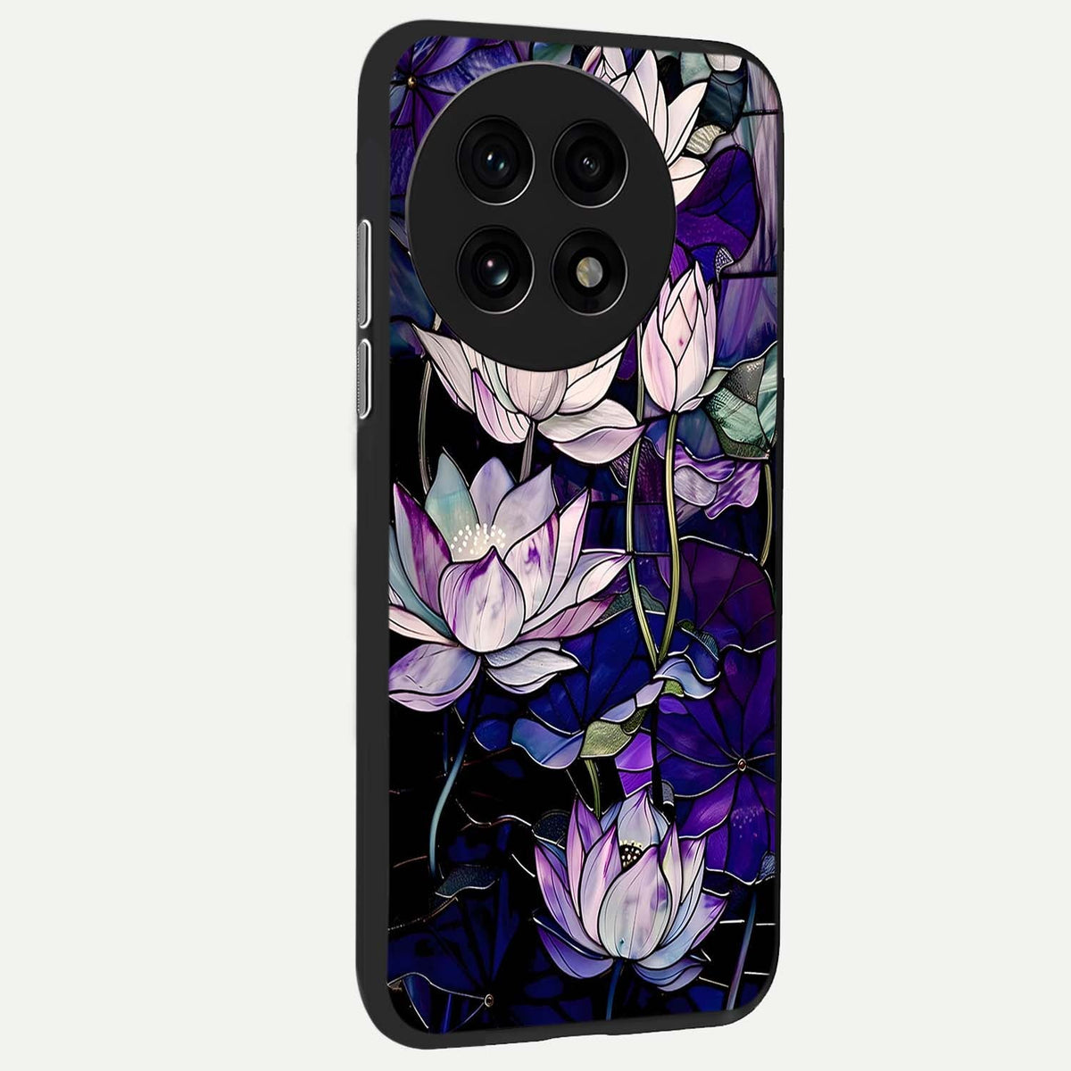  Purple Lotus Pattern back cover For OnePlus 13R slim fit glass case with vibrant aesthetic design