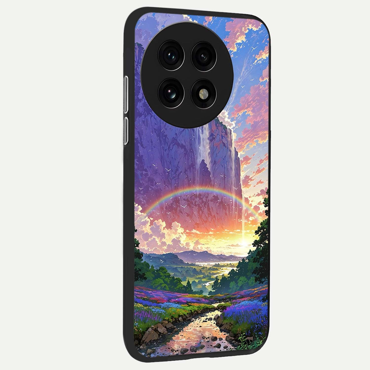  Rainbow Valley Dream back cover For OnePlus 13R slim fit glass case with vibrant aesthetic design