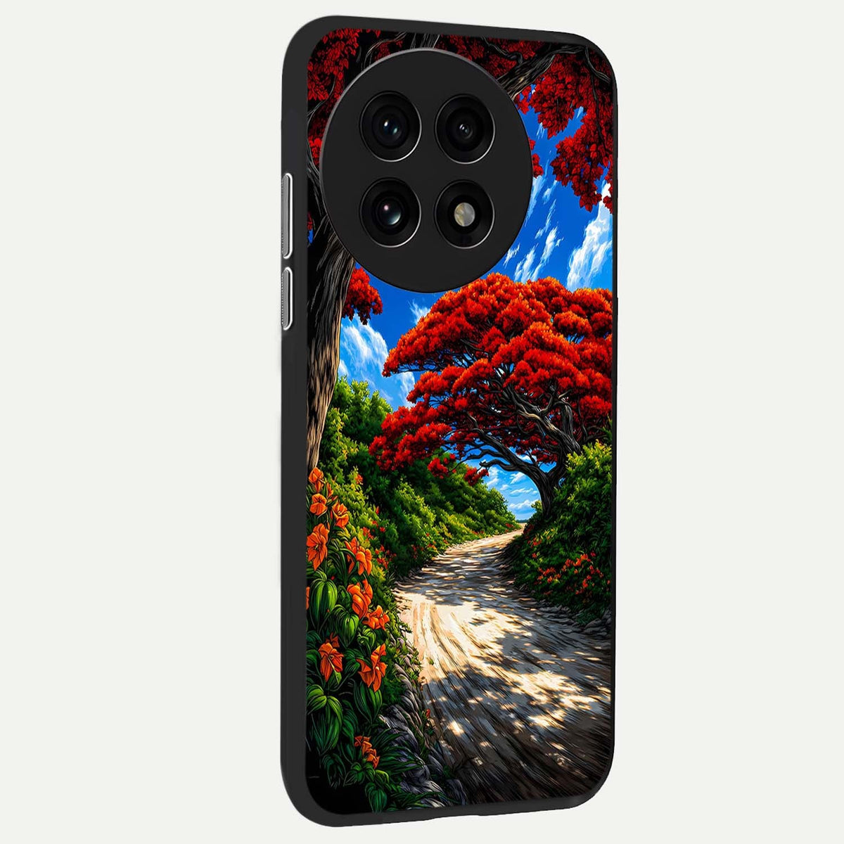  Red Trees Pathway back cover For OnePlus 13R slim fit glass case with vibrant aesthetic design