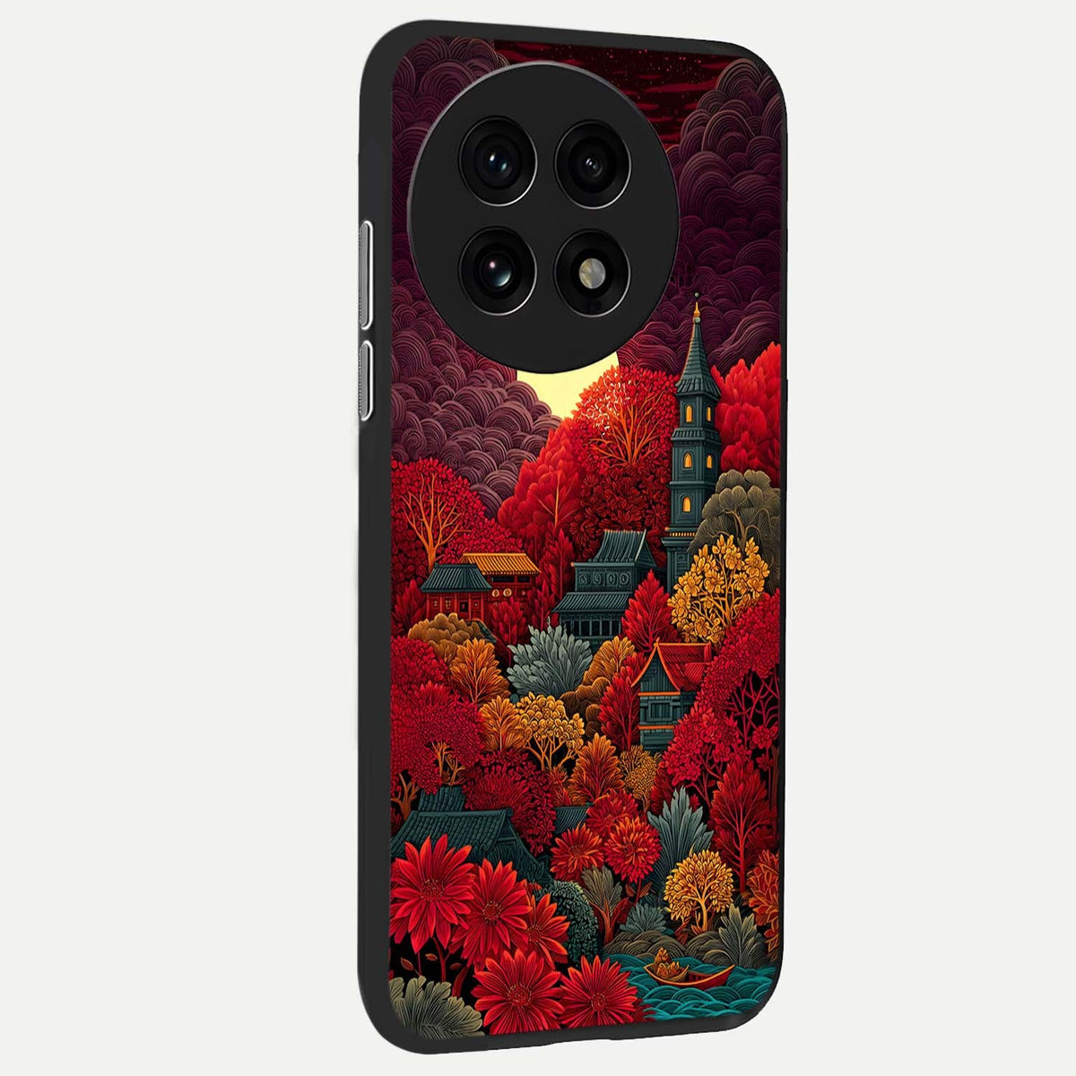  Scarlet Autumn Temple back cover For OnePlus 13R slim fit glass case with vibrant aesthetic design