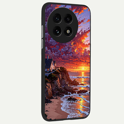  Sunset House By Sea back cover For OnePlus 13R slim fit glass case with vibrant aesthetic design