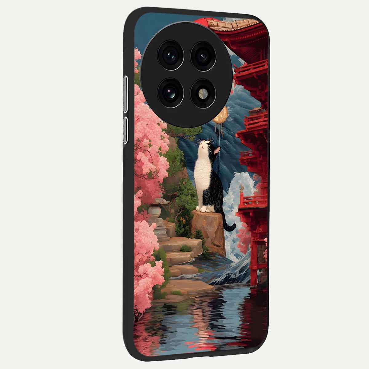  Temple Cat Scenery back cover For OnePlus 13R slim fit glass case with vibrant aesthetic design