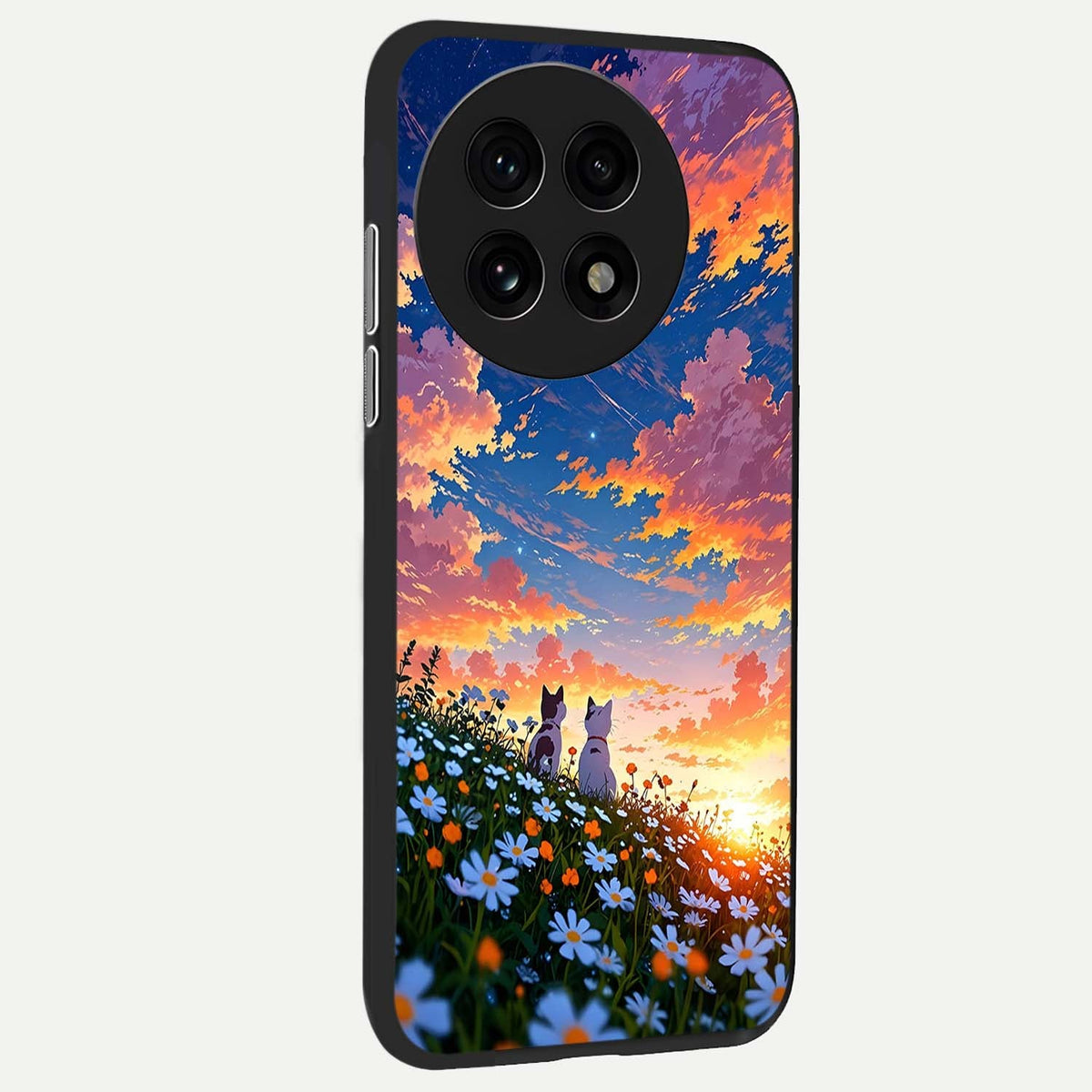  Two Cats Friends back cover For OnePlus 13R slim fit glass case with vibrant aesthetic design