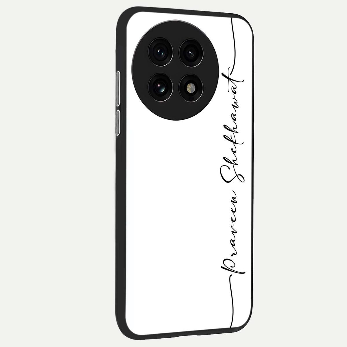 White Tune Custom Name back cover For OnePlus 13R slim fit personalized glass case with aesthetic design