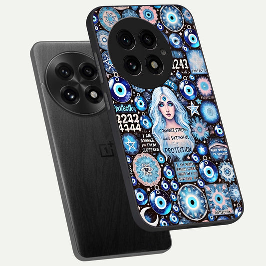  Angel Aura Shield phone case For OnePlus 13 showing premium glass back cover with detailed artwork