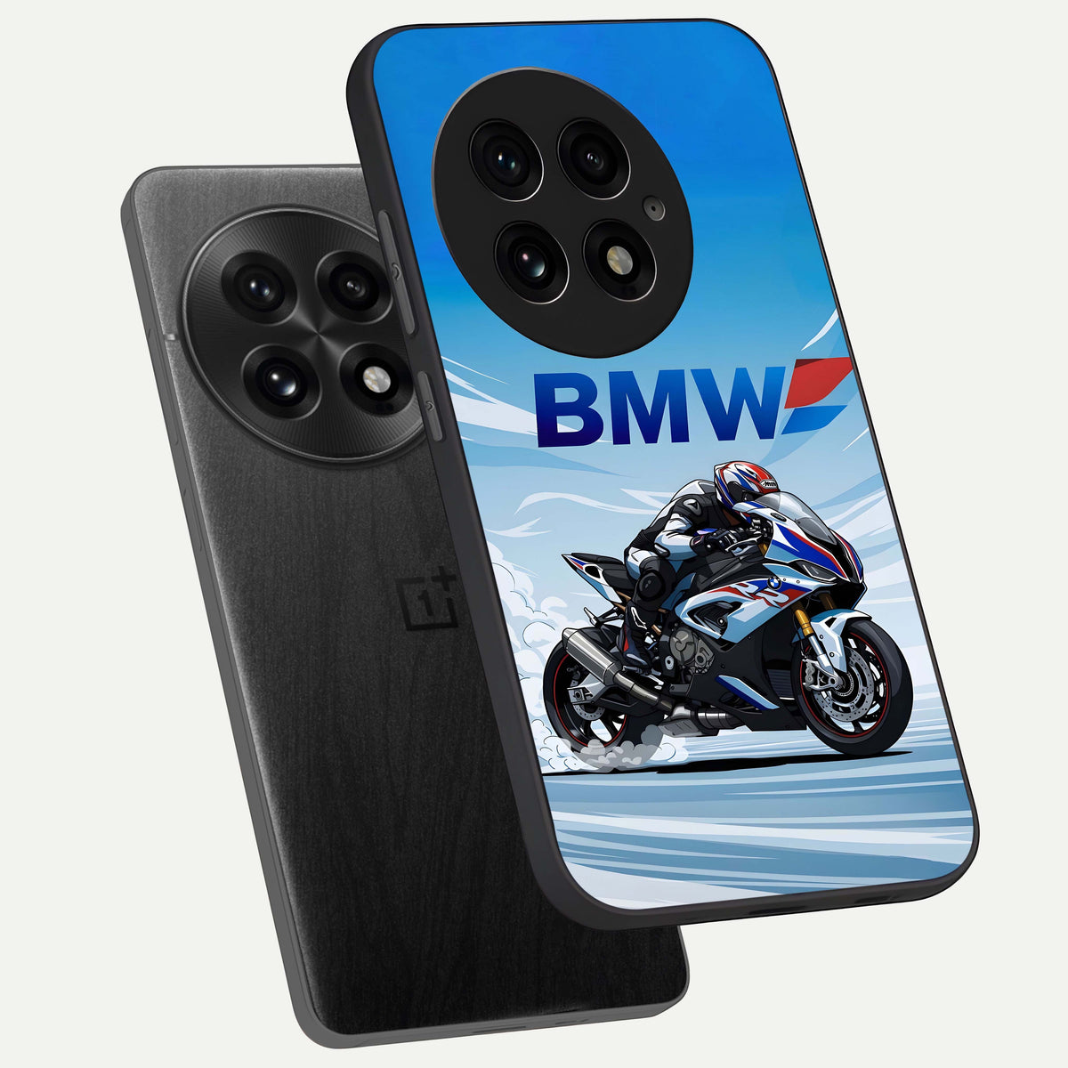 BMW Power Drift phone case For OnePlus 13 showing premium glass back cover with detailed artwork