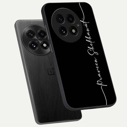  Black Tune Custom Name phone case For OnePlus 13 showing premium glass back cover with detailed artwork