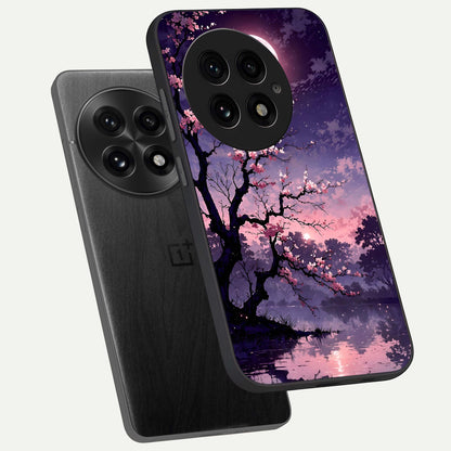  Blossom Pink Moon phone case For OnePlus 13 showing premium glass back cover with detailed artwork