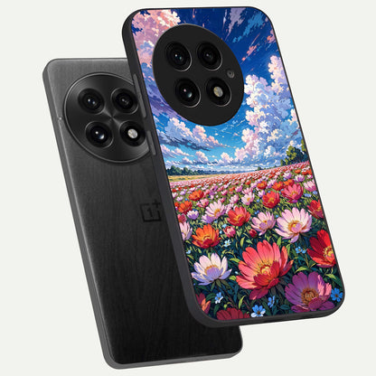  Blossom Sky Field phone case For OnePlus 13 showing premium glass back cover with detailed artwork