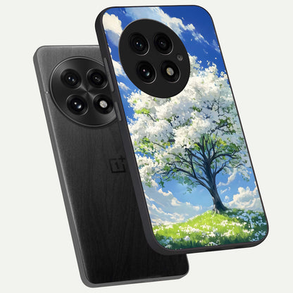  Blossom Sky Serenity phone case For OnePlus 13 showing premium glass back cover with detailed artwork