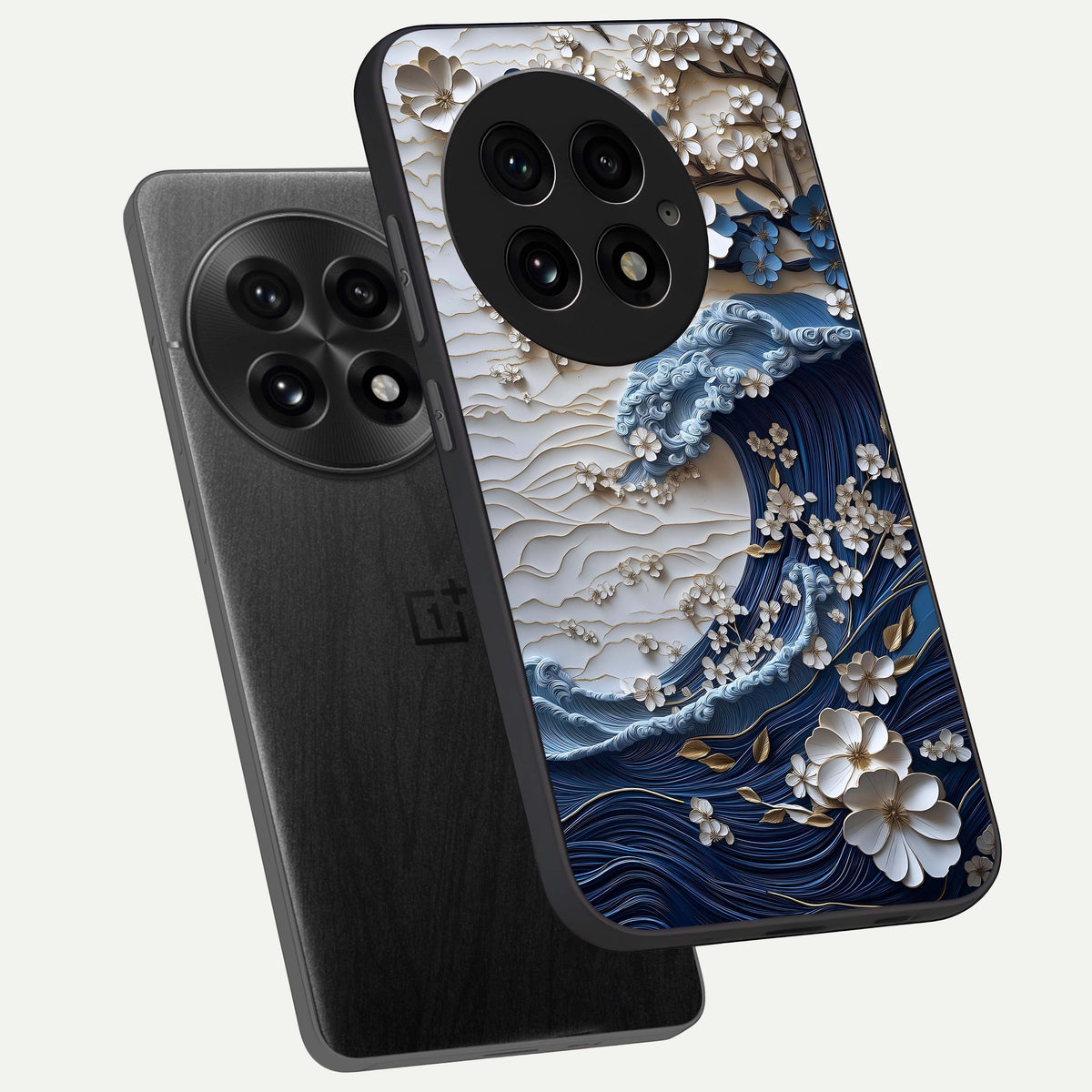  Blossom Wave Art phone case For OnePlus 13 showing premium glass back cover with detailed artwork