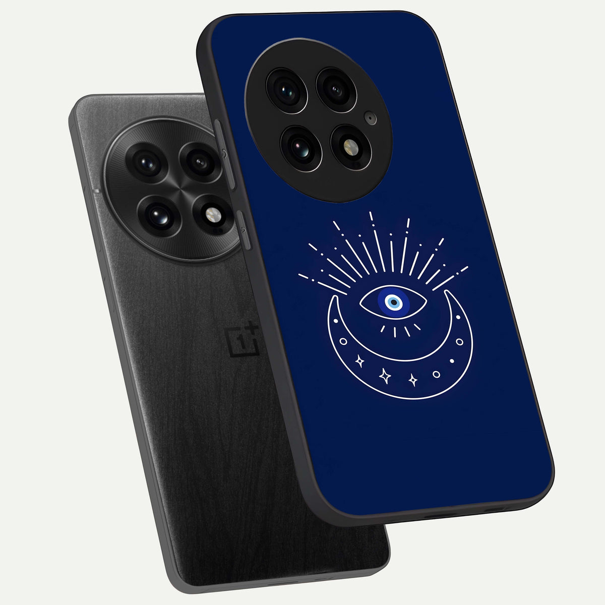  Blue Evil Eye phone case For OnePlus 13 showing premium glass back cover with detailed artwork