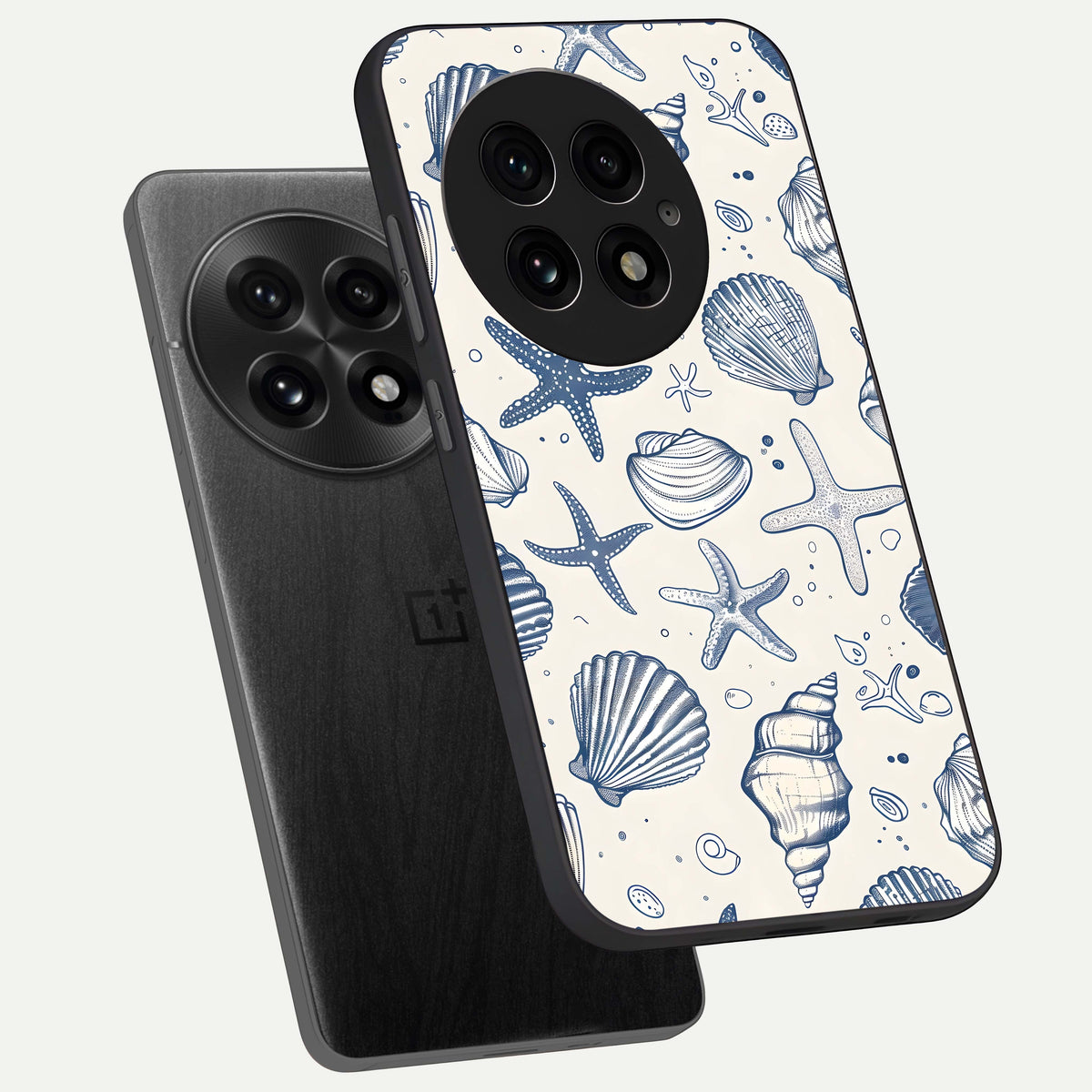  Blue Ocean Outline phone case For OnePlus 13 showing premium glass back cover with detailed artwork
