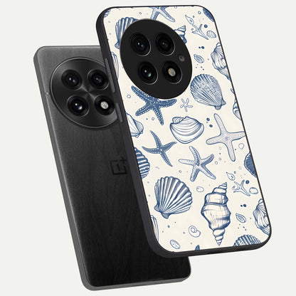  Blue Ocean Outline phone case For OnePlus 13 showing premium glass back cover with detailed artwork