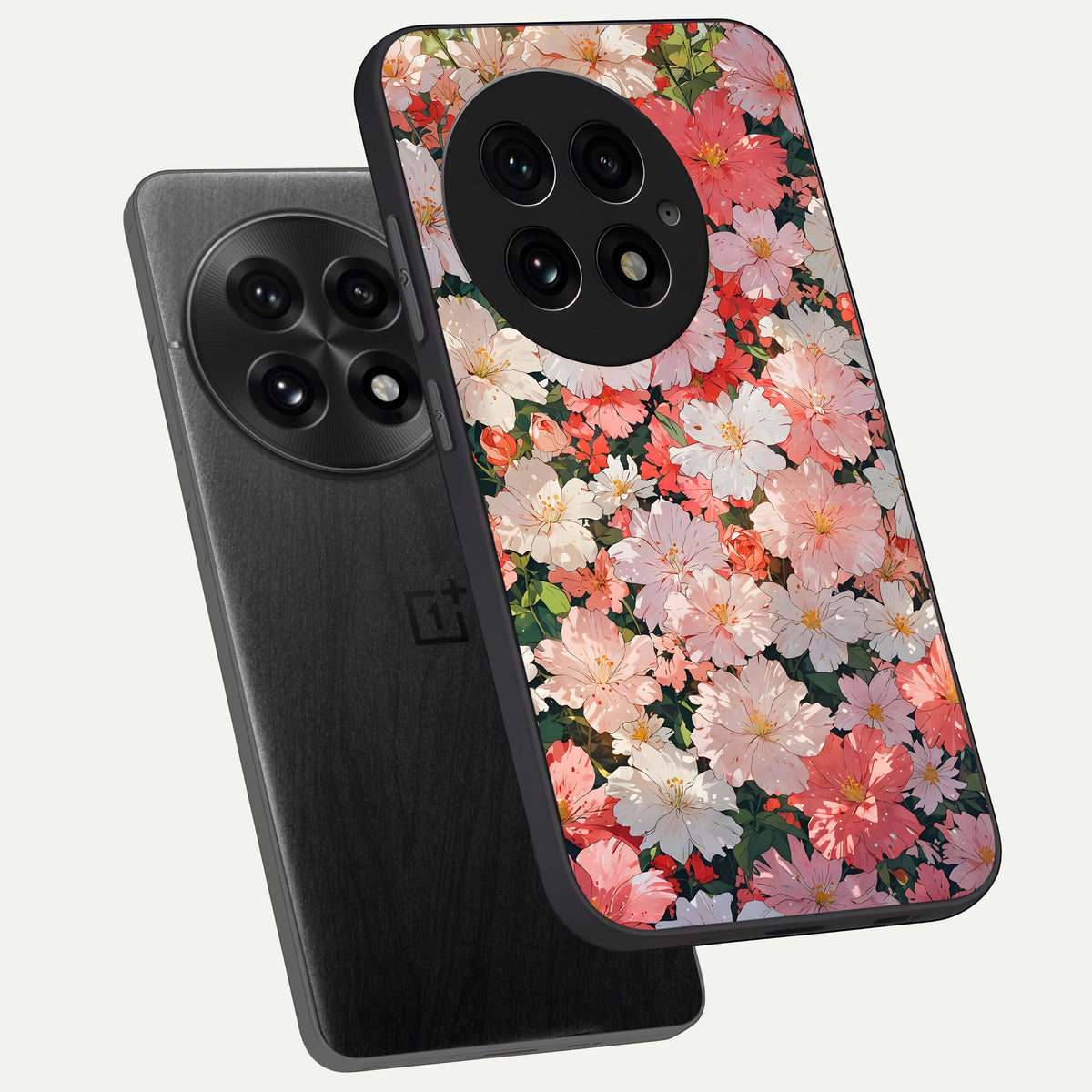  Blush Bloom Field phone case For OnePlus 13 showing premium glass back cover with detailed artwork