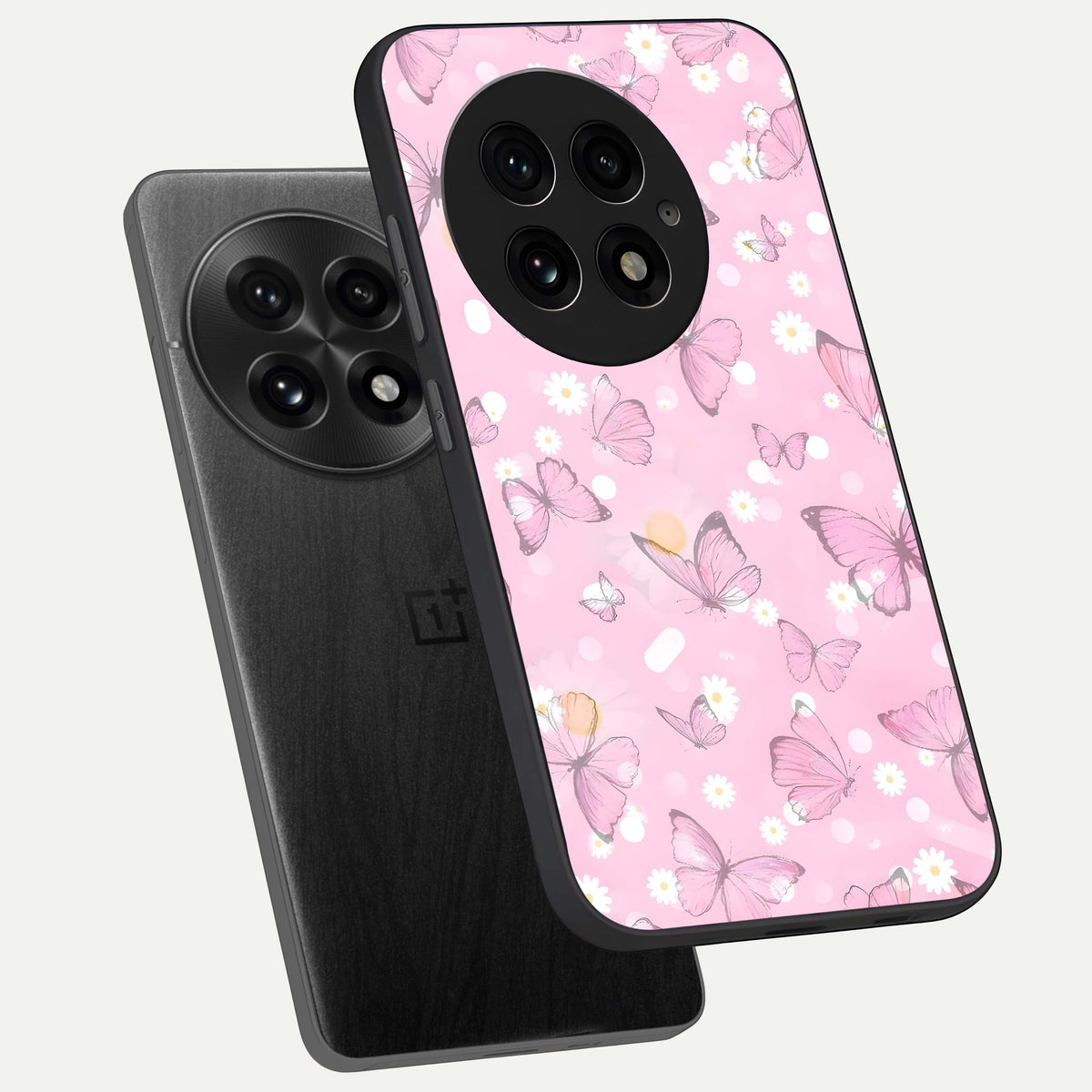  Blush Butterfly Garden phone case For OnePlus 13 showing premium glass back cover with detailed artwork