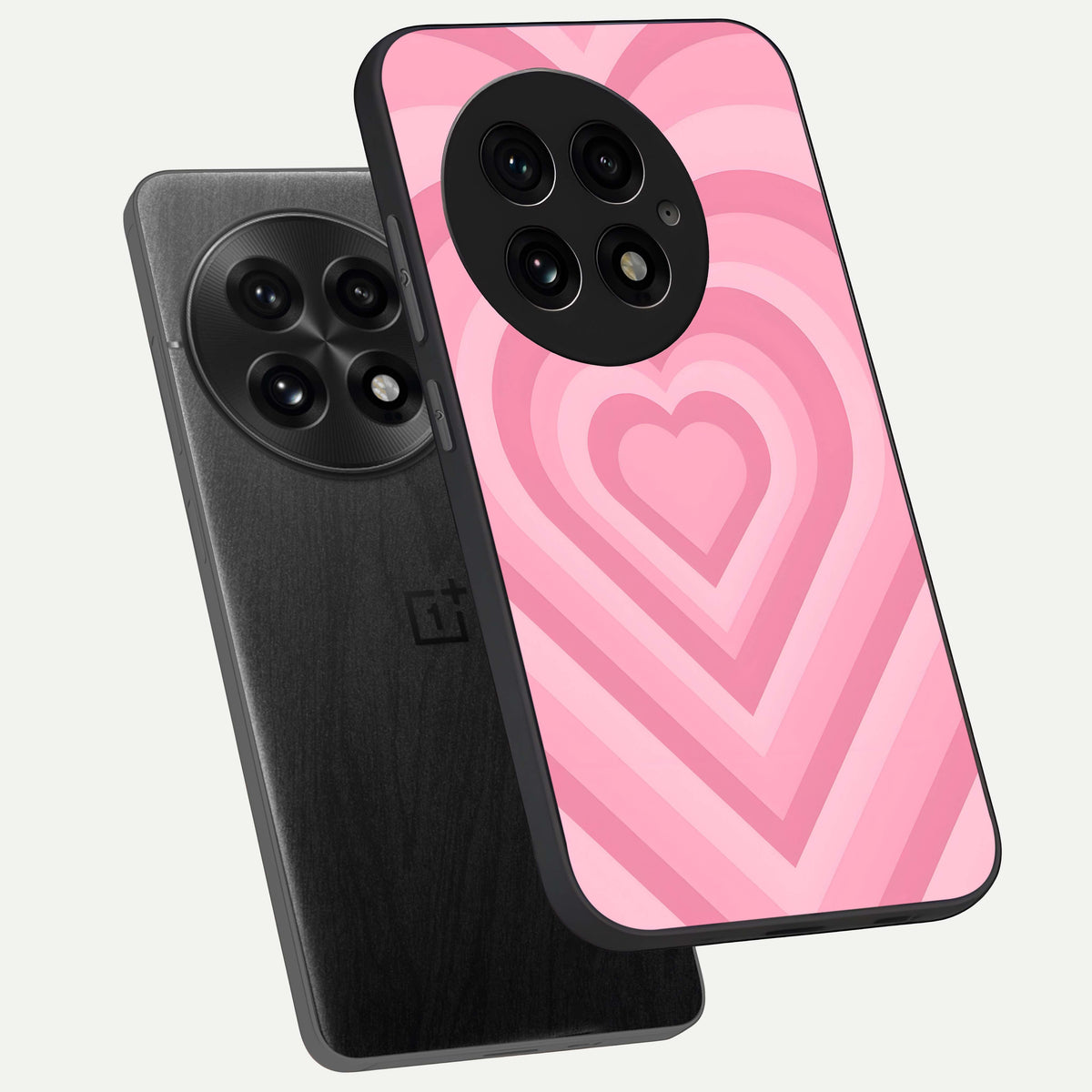  Blush Heart Waves phone case For OnePlus 13 showing premium glass back cover with detailed artwork