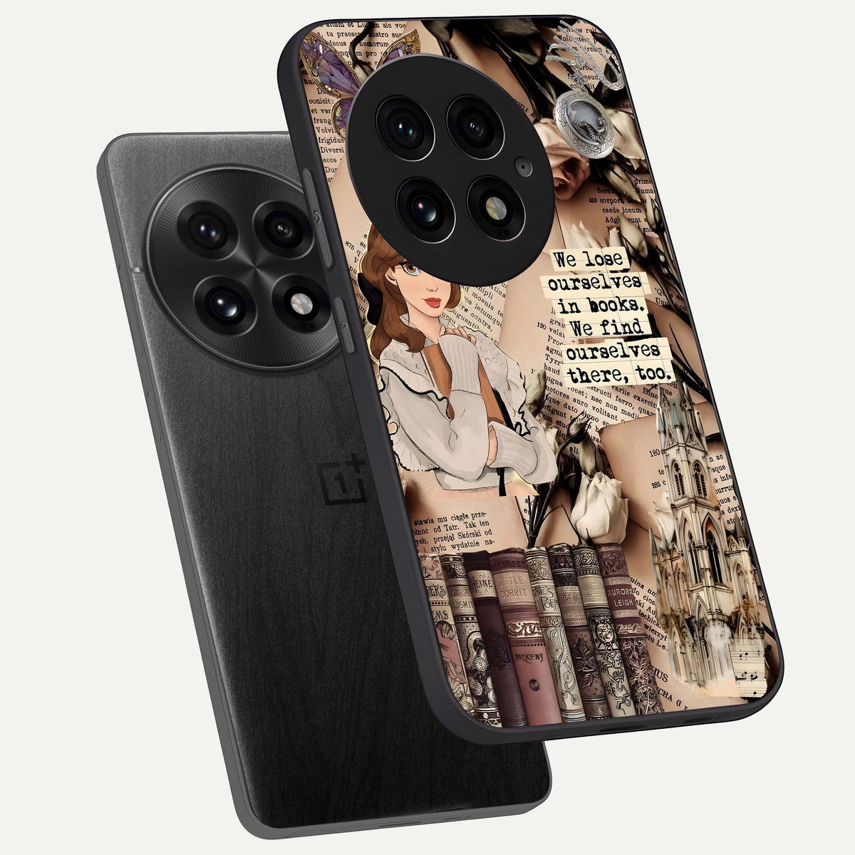  Bookish Dream World phone case For OnePlus 13 showing premium glass back cover with detailed artwork