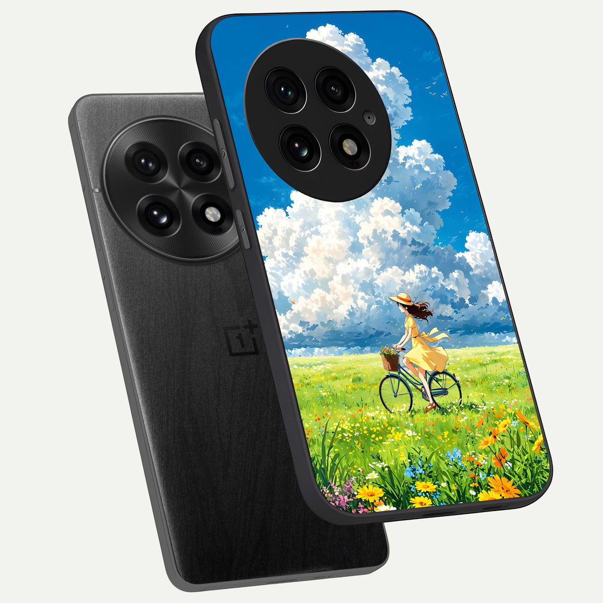  Breezy Meadow Ride phone case For OnePlus 13 showing premium glass back cover with detailed artwork