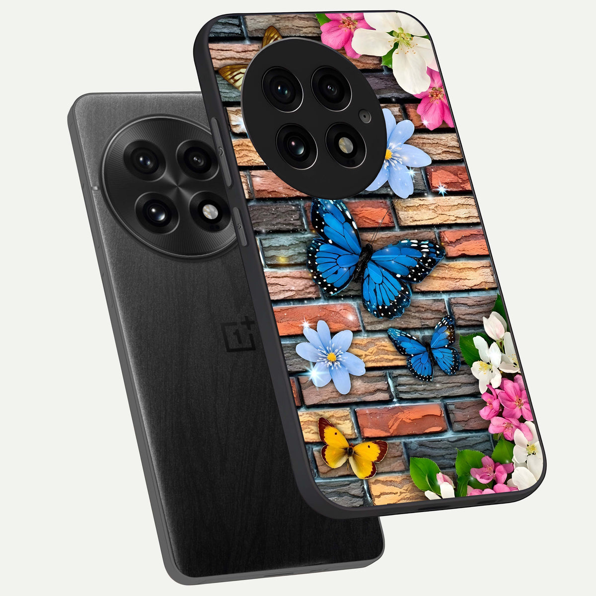  Brick Bloom Flight phone case For OnePlus 13 showing premium glass back cover with detailed artwork