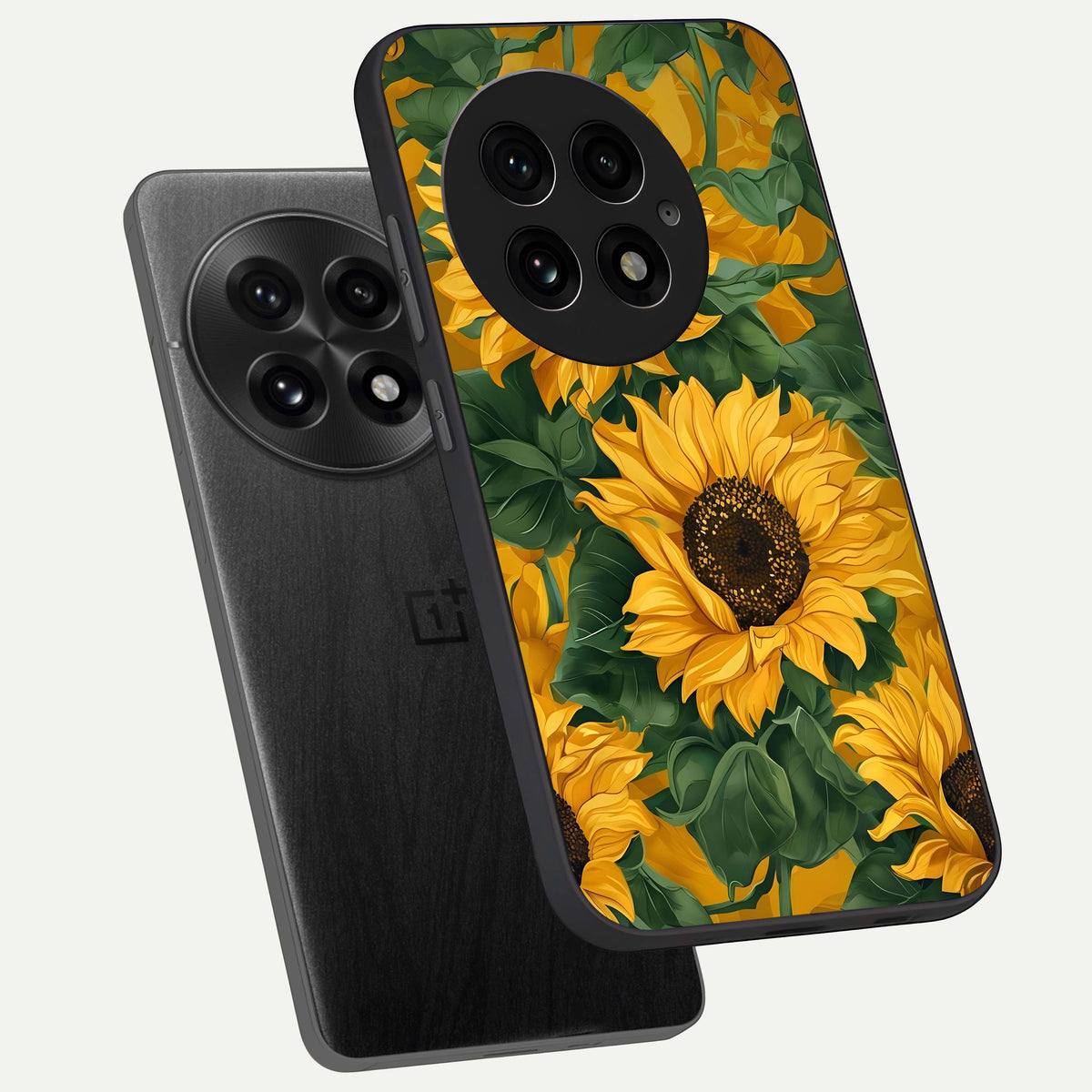  Bright Sunflower Bloom phone case For OnePlus 13 showing premium glass back cover with detailed artwork