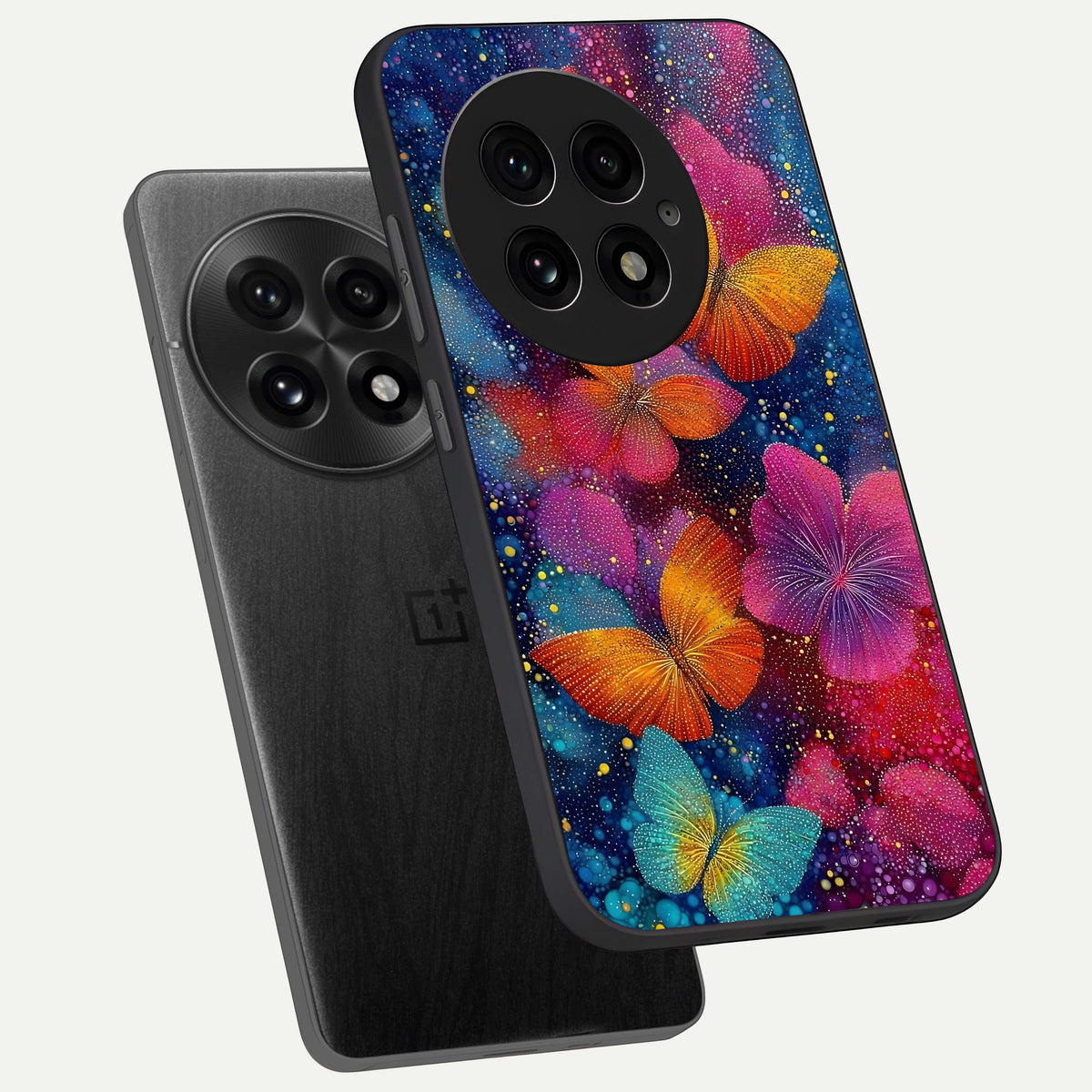  Butterfly Dream Mist phone case For OnePlus 13 showing premium glass back cover with detailed artwork
