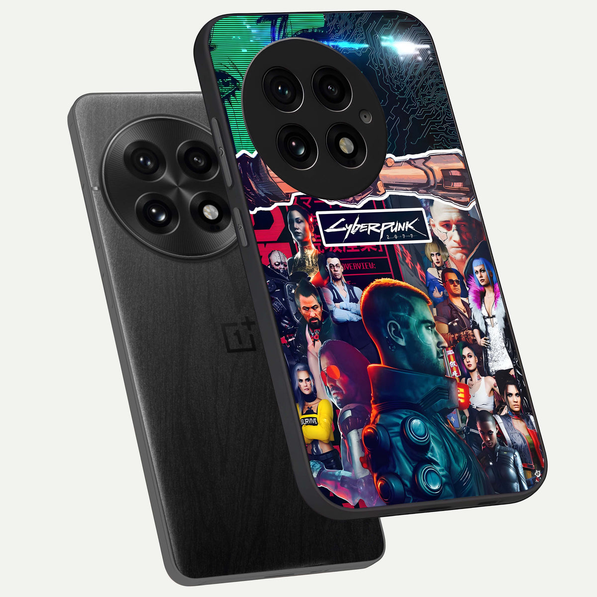 CYBERPUNK Legacy phone case For OnePlus 13 showing premium glass back cover with detailed artwork