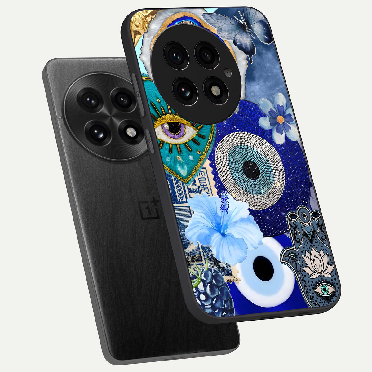  Celestial Blue Vision phone case For OnePlus 13 showing premium glass back cover with detailed artwork