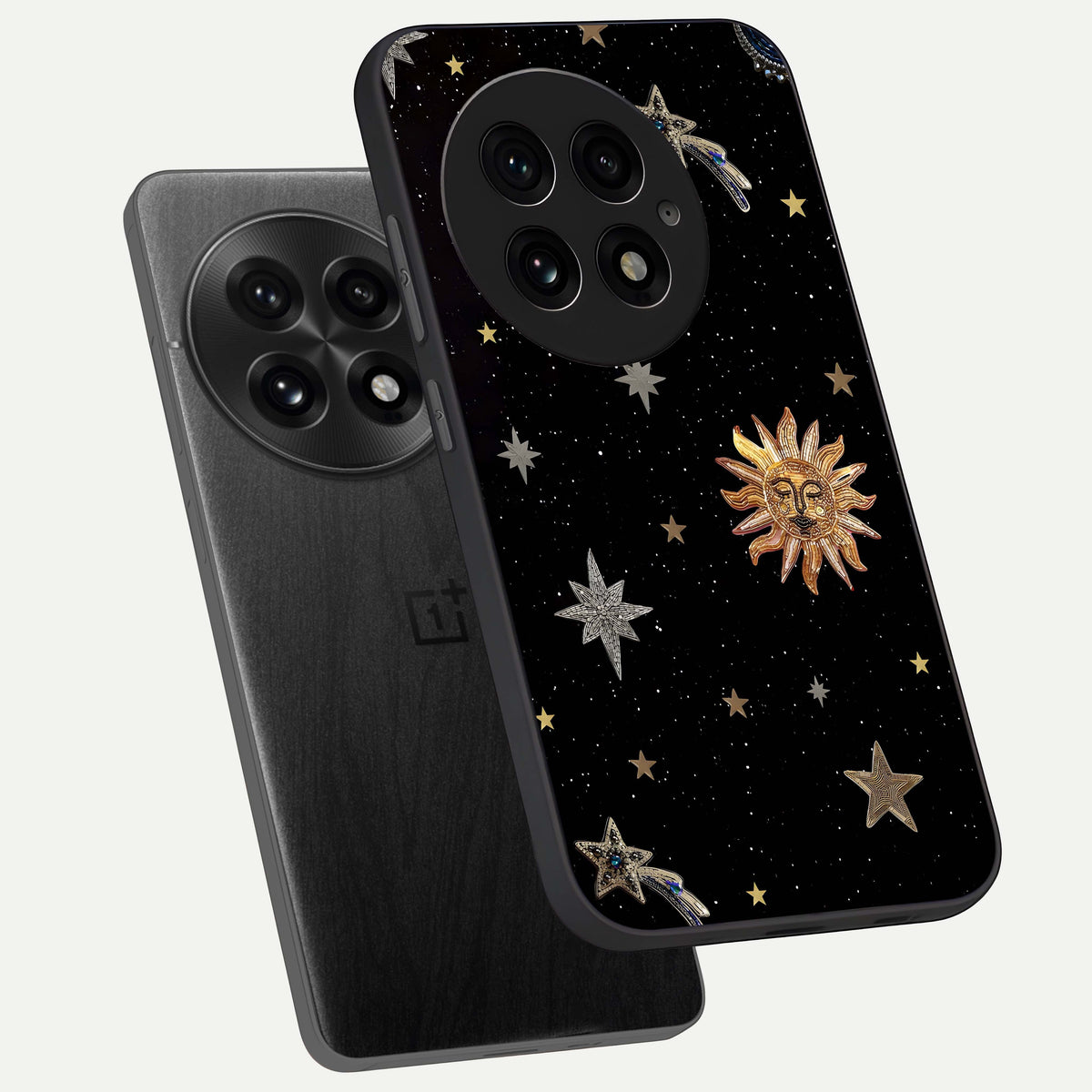  Celestial Moon With Stars phone case For OnePlus 13 showing premium glass back cover with detailed artwork