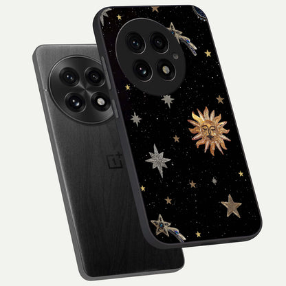  Celestial Moon With Stars phone case For OnePlus 13 showing premium glass back cover with detailed artwork