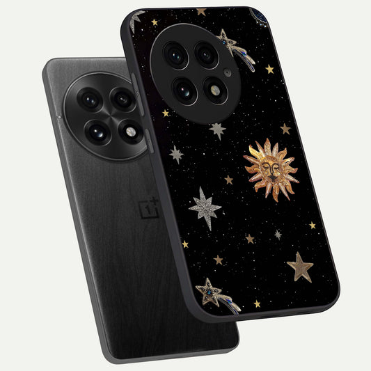  Celestial Moon With Stars phone case For OnePlus 13 showing premium glass back cover with detailed artwork