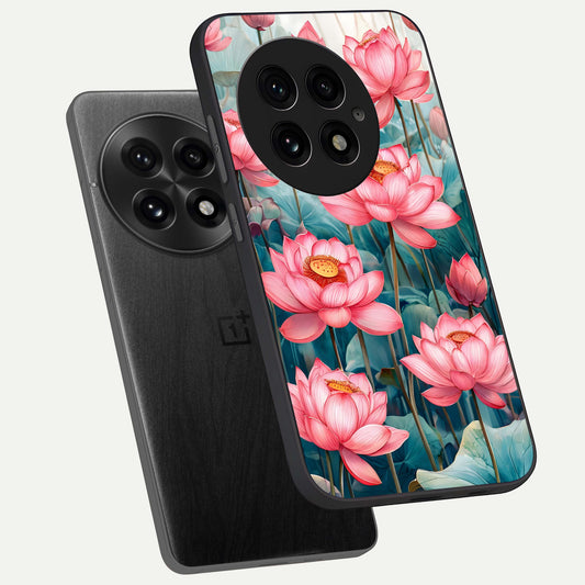  Celestial Pink Lotus phone case For OnePlus 13 showing premium glass back cover with detailed artwork