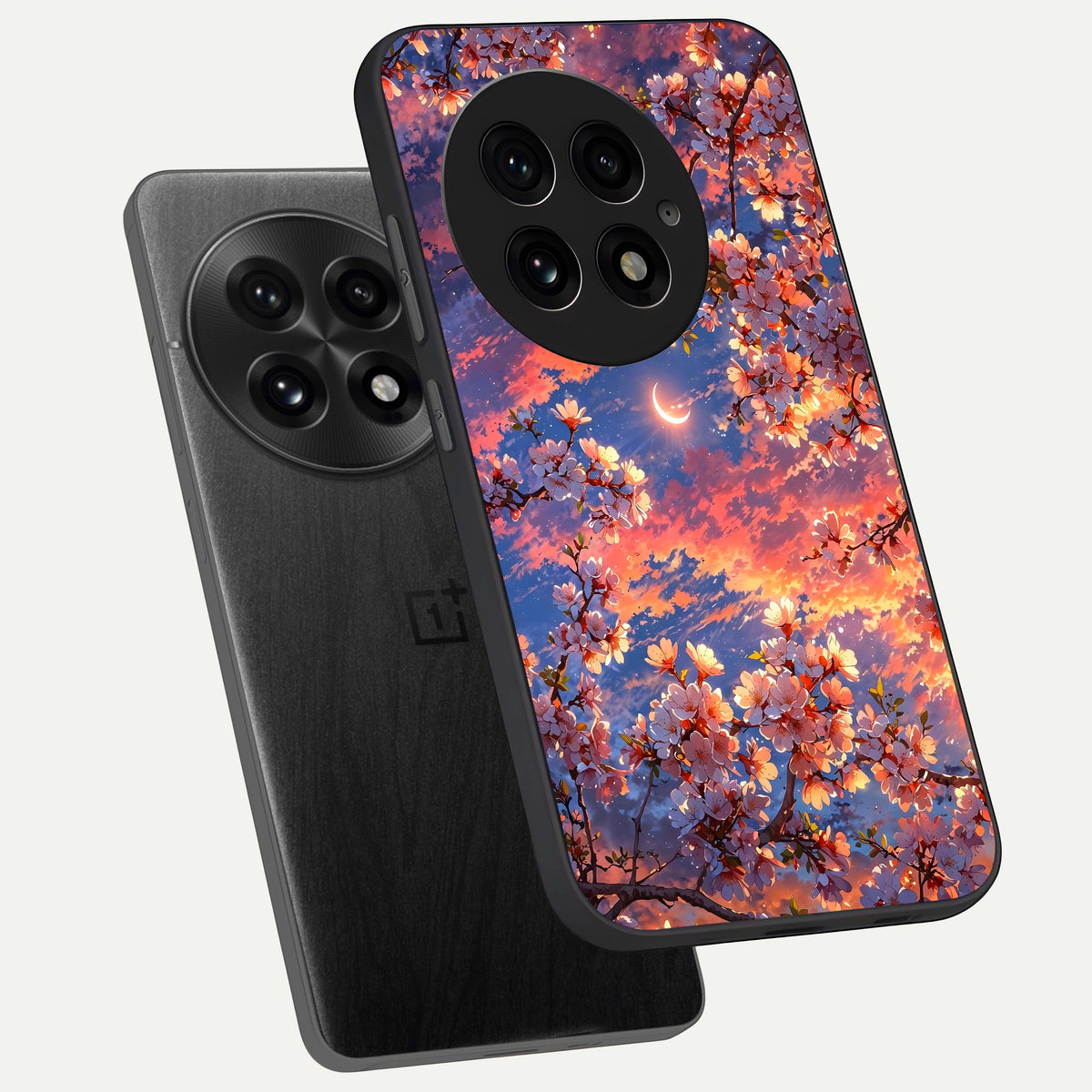  Celestial Sakura Sunset phone case For OnePlus 13 showing premium glass back cover with detailed artwork