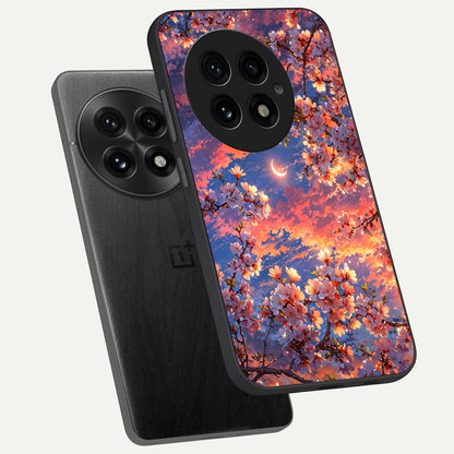  Celestial Sakura Sunset phone case For OnePlus 13 showing premium glass back cover with detailed artwork