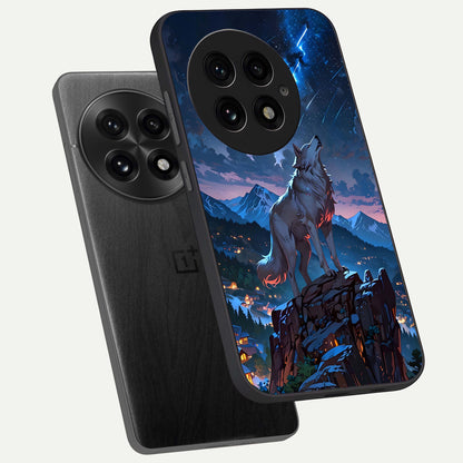  Celestial Wolf Howl phone case For OnePlus 13 showing premium glass back cover with detailed artwork