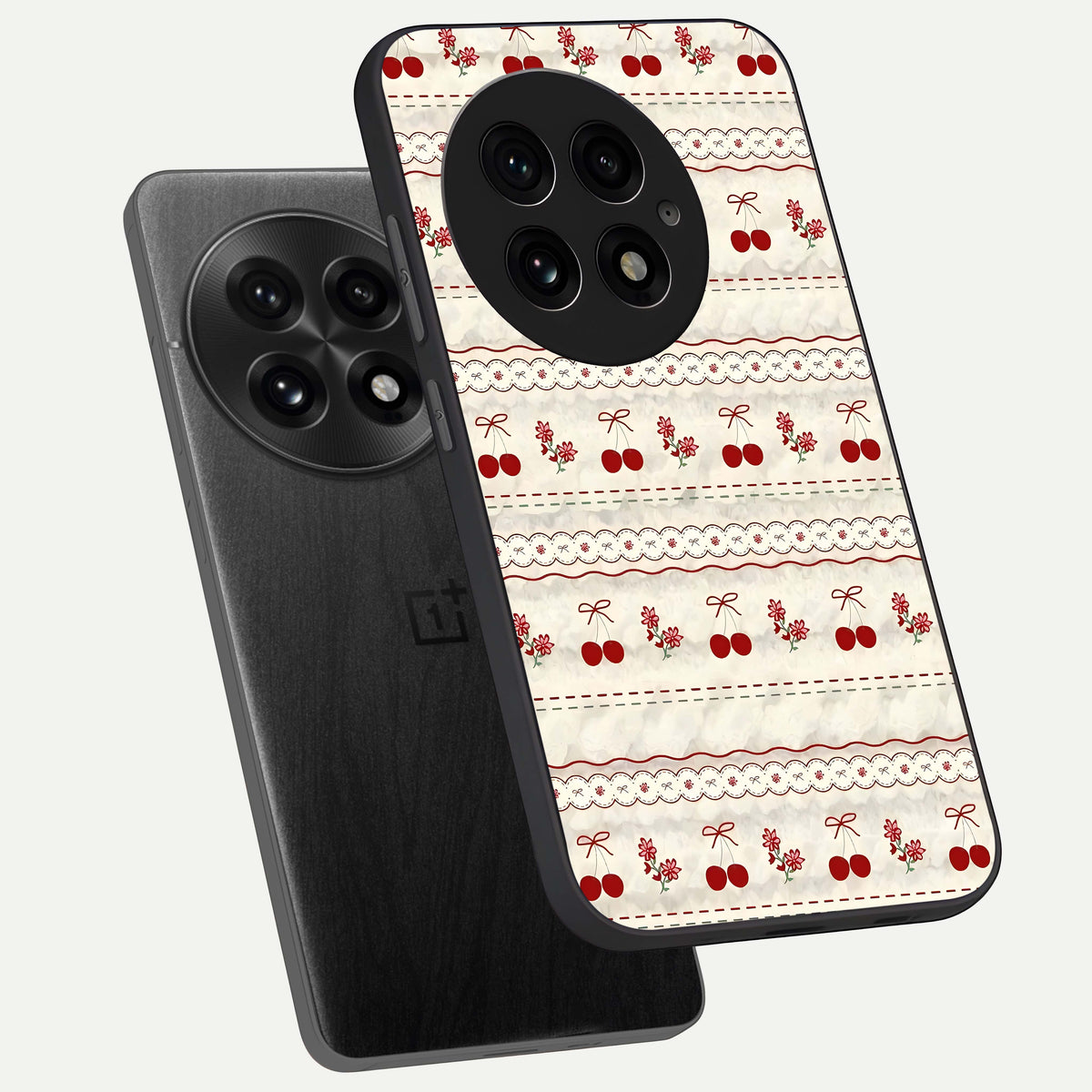  Cherry Bloom Charm phone case For OnePlus 13 showing premium glass back cover with detailed artwork