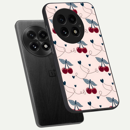  Cherry Heart Line phone case For OnePlus 13 showing premium glass back cover with detailed artwork