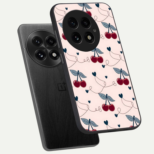  Cherry Heart Line phone case For OnePlus 13 showing premium glass back cover with detailed artwork