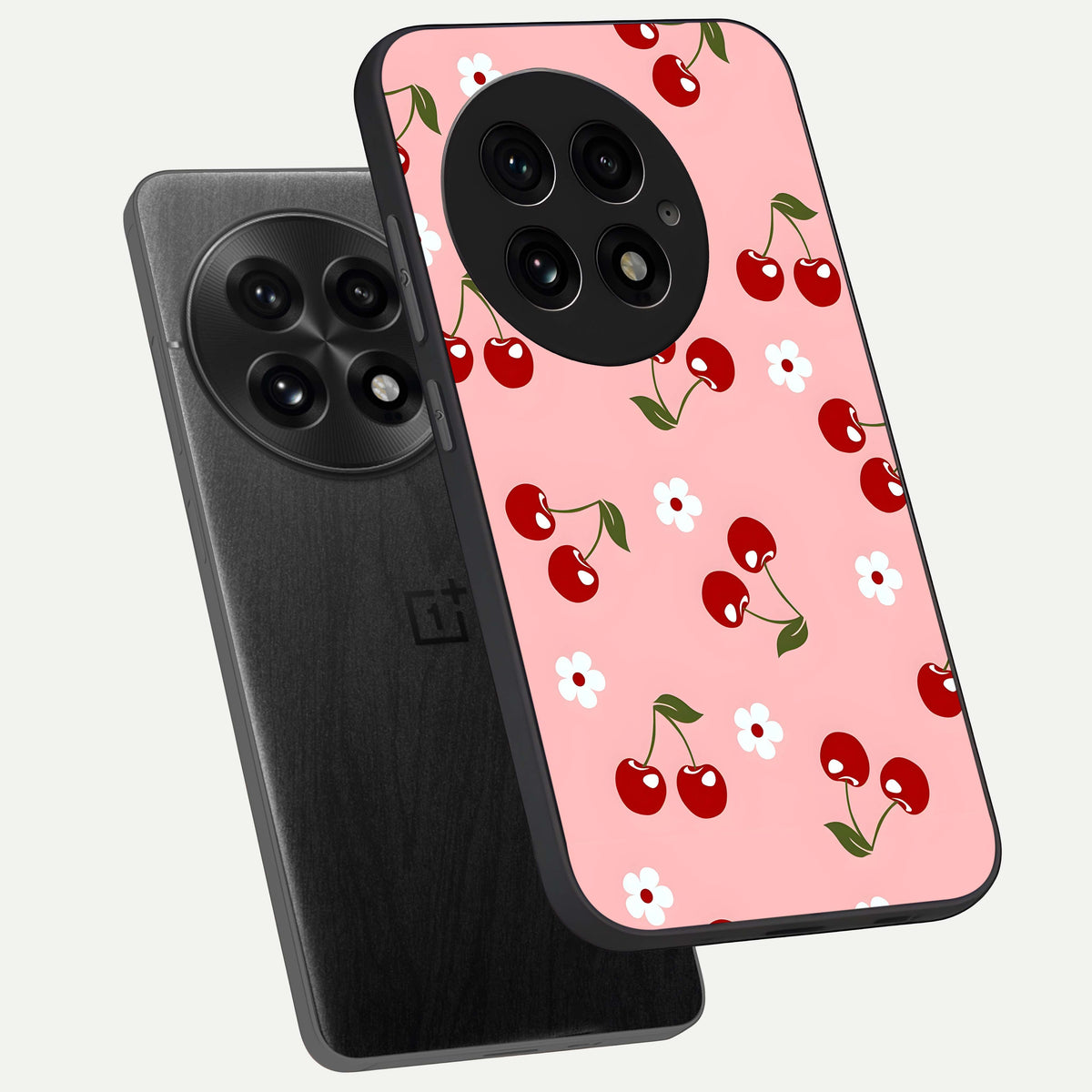  Cherry Love Mood phone case For OnePlus 13 showing premium glass back cover with detailed artwork