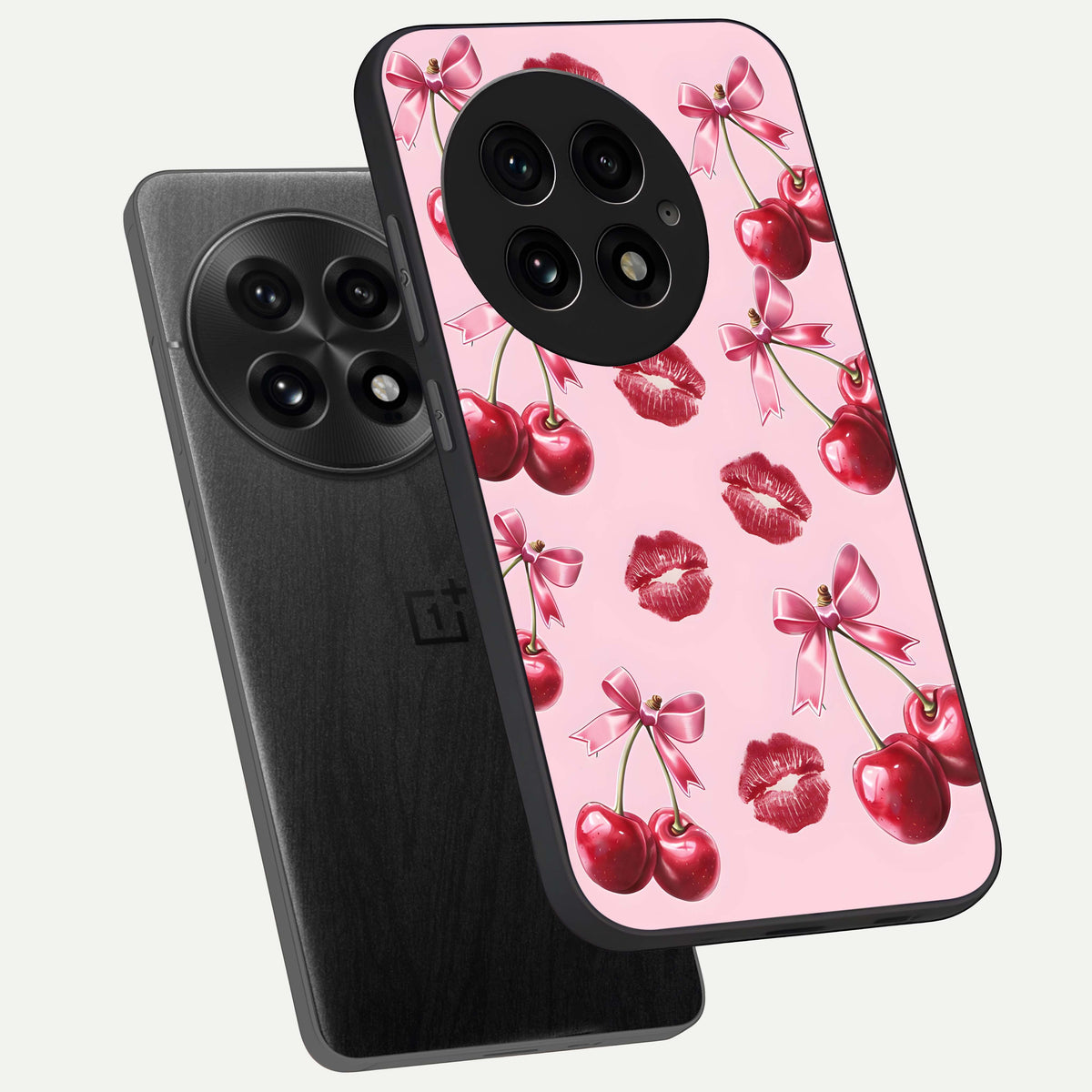  Cherry With Lips phone case For OnePlus 13 showing premium glass back cover with detailed artwork