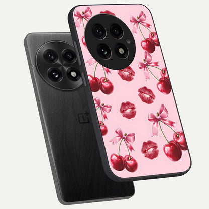  Cherry With Lips phone case For OnePlus 13 showing premium glass back cover with detailed artwork