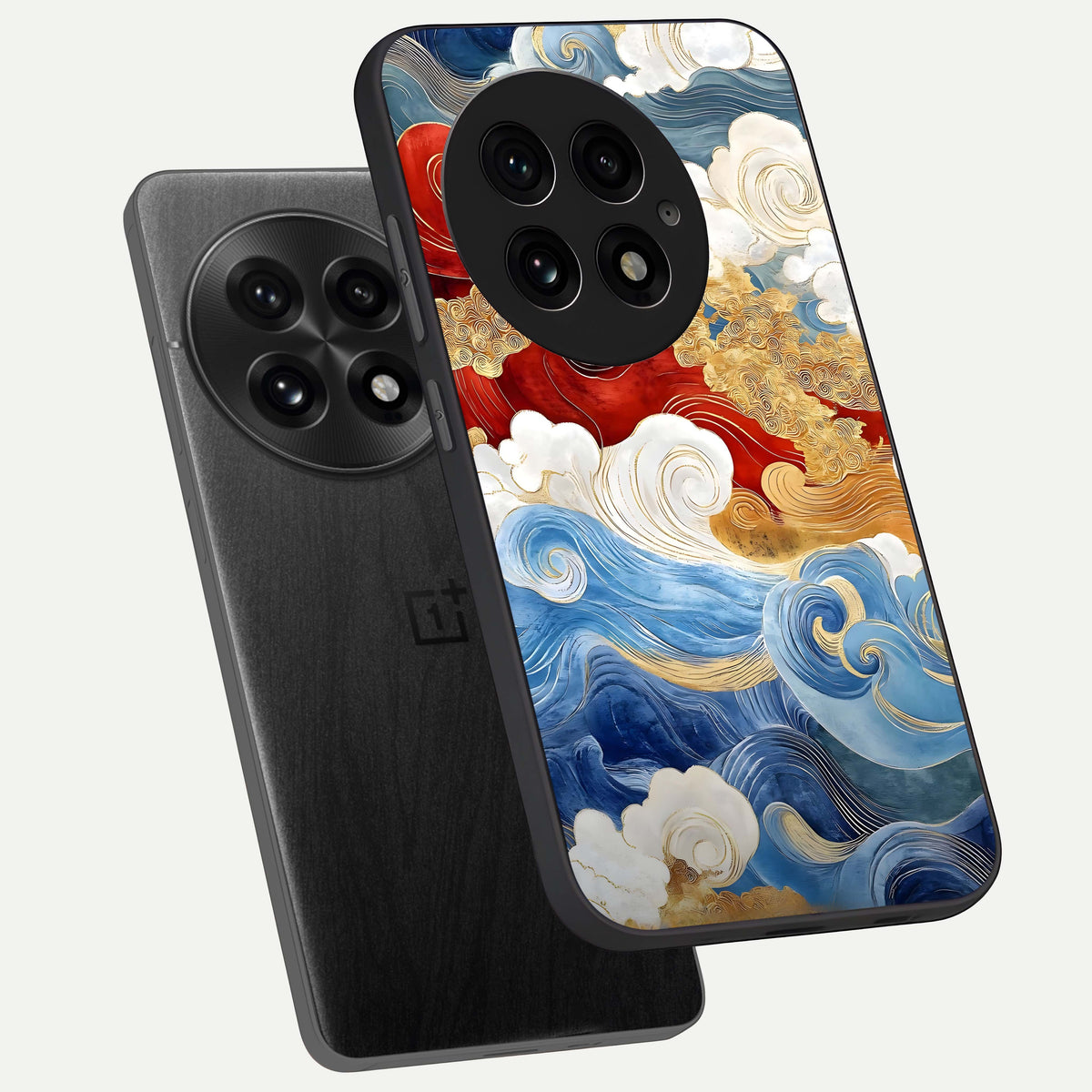  Colored Waves phone case For OnePlus 13 showing premium glass back cover with detailed artwork