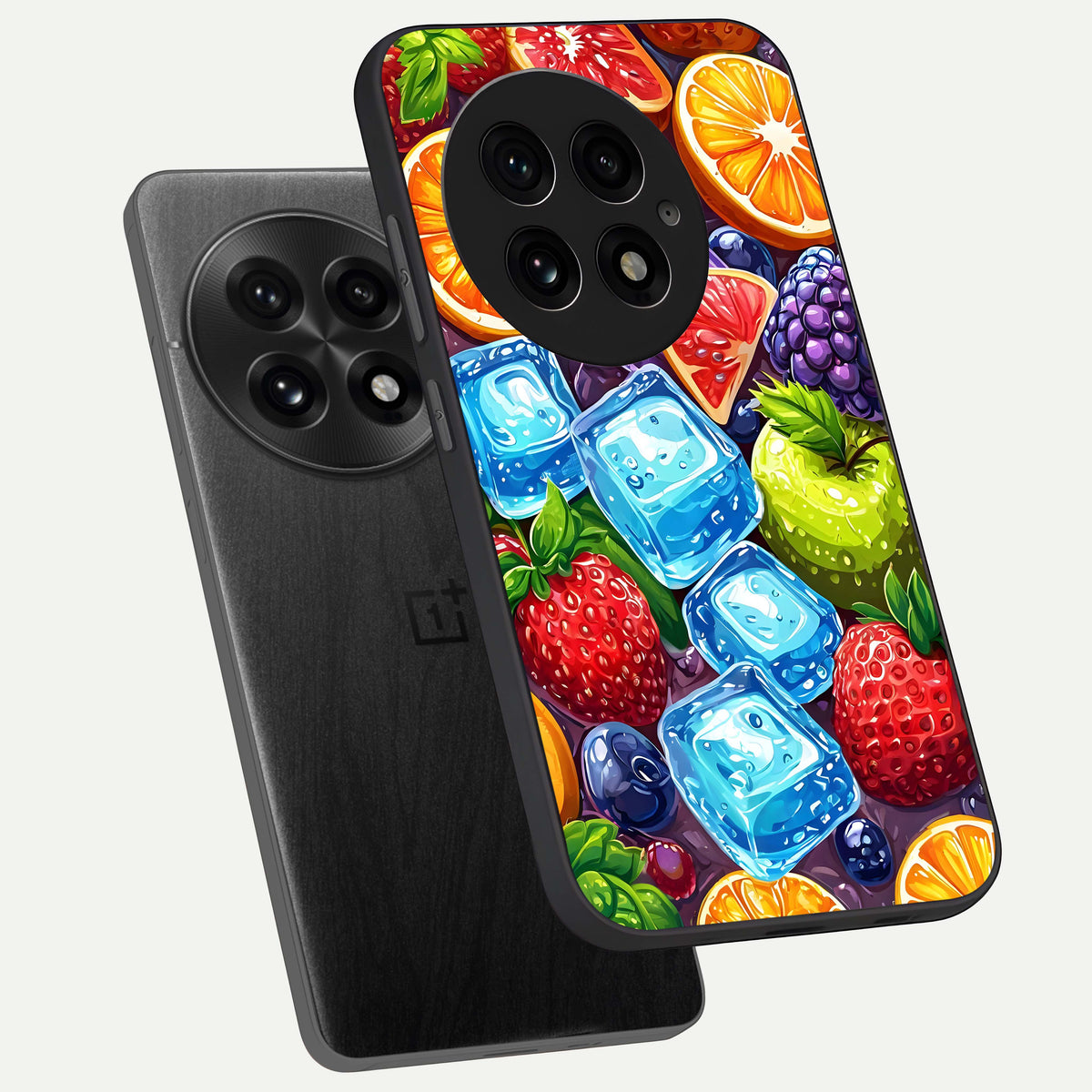  Colorful Fruits with Ice phone case For OnePlus 13 showing premium glass back cover with detailed artwork