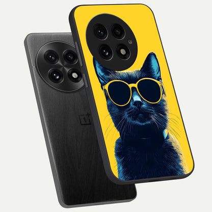  Cool Cat Vibes phone case For OnePlus 13 showing premium glass back cover with detailed artwork
