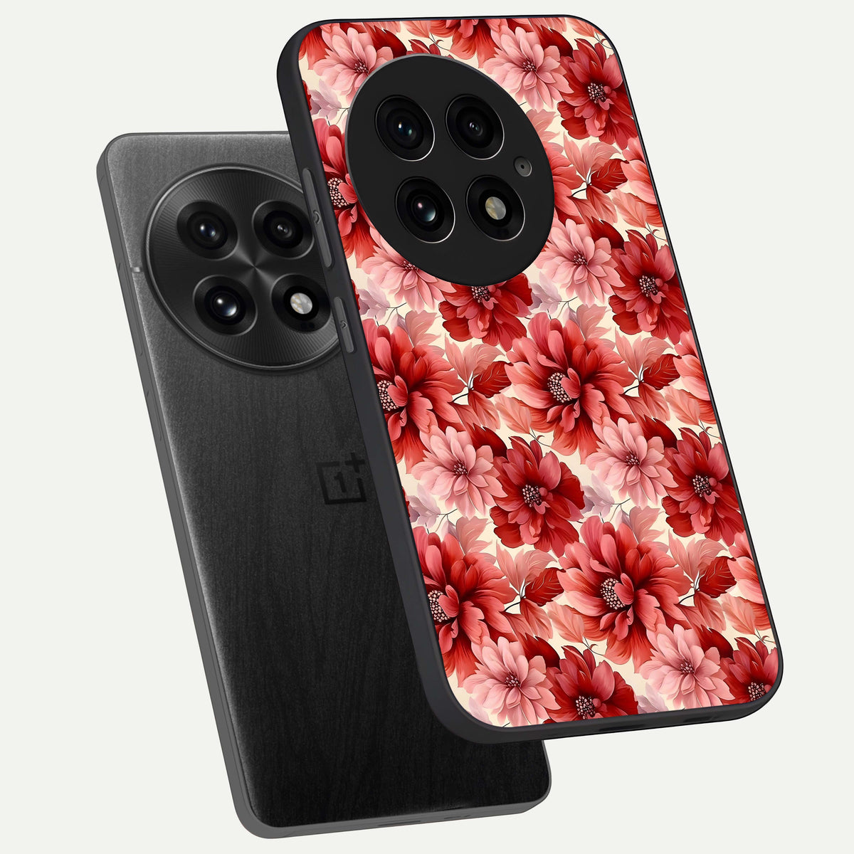  Crimson Love Petals phone case For OnePlus 13 showing premium glass back cover with detailed artwork