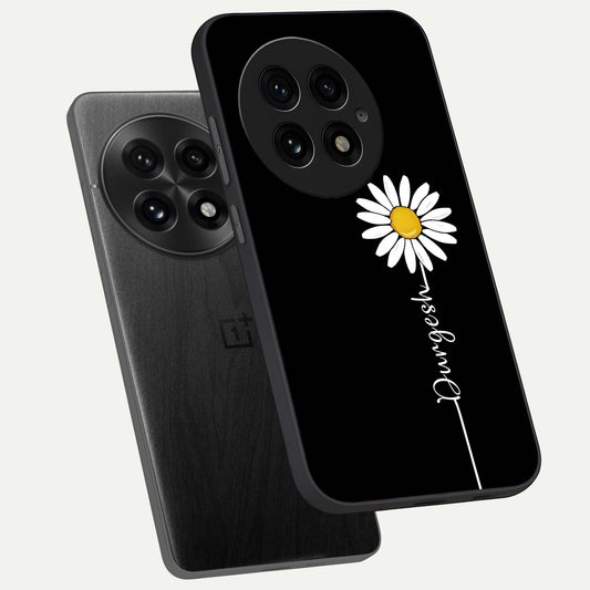  Custom Name White Flower phone case For OnePlus 13 showing premium glass back cover with detailed artwork